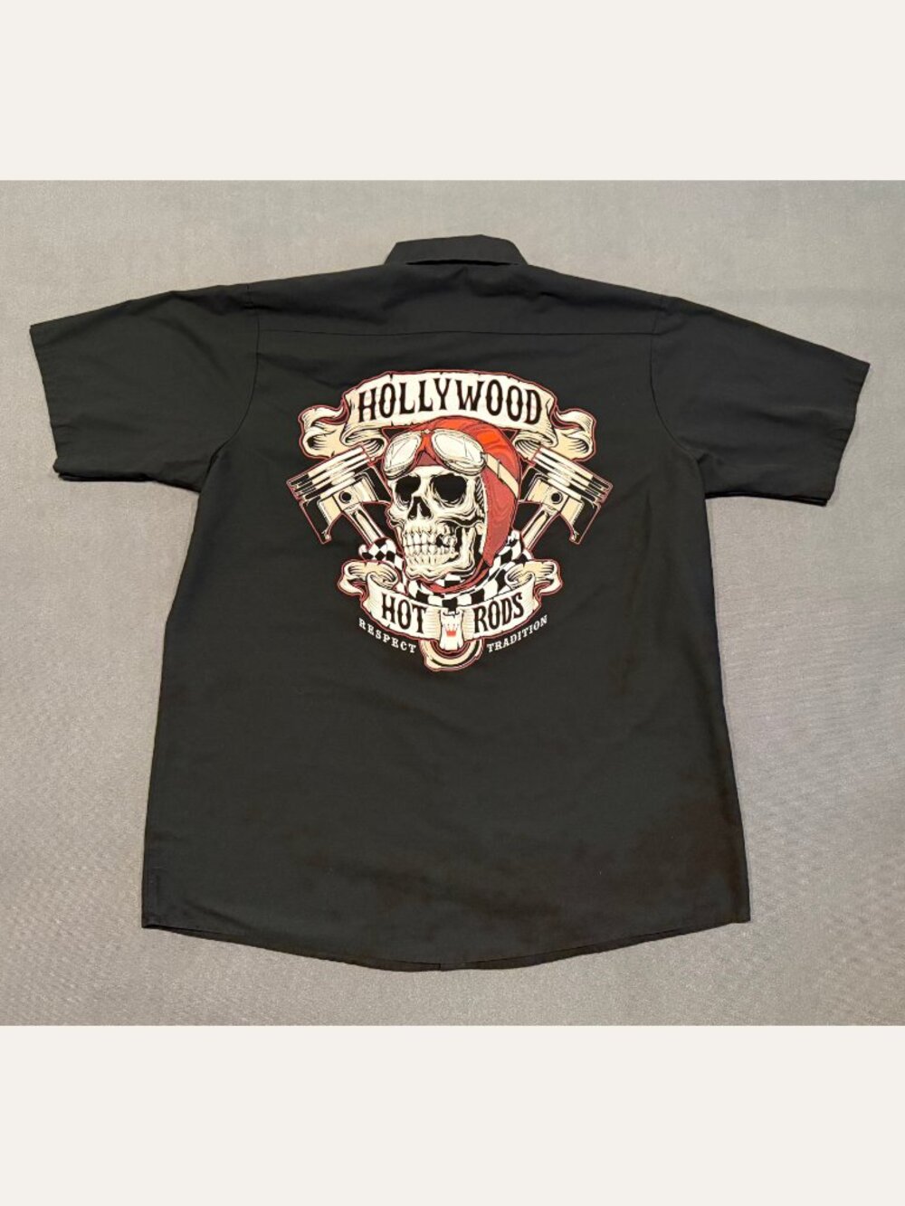 Red Kap Hollywood Hot Rods Work Shirt Men’s XL Long Black Skull Rockabilly